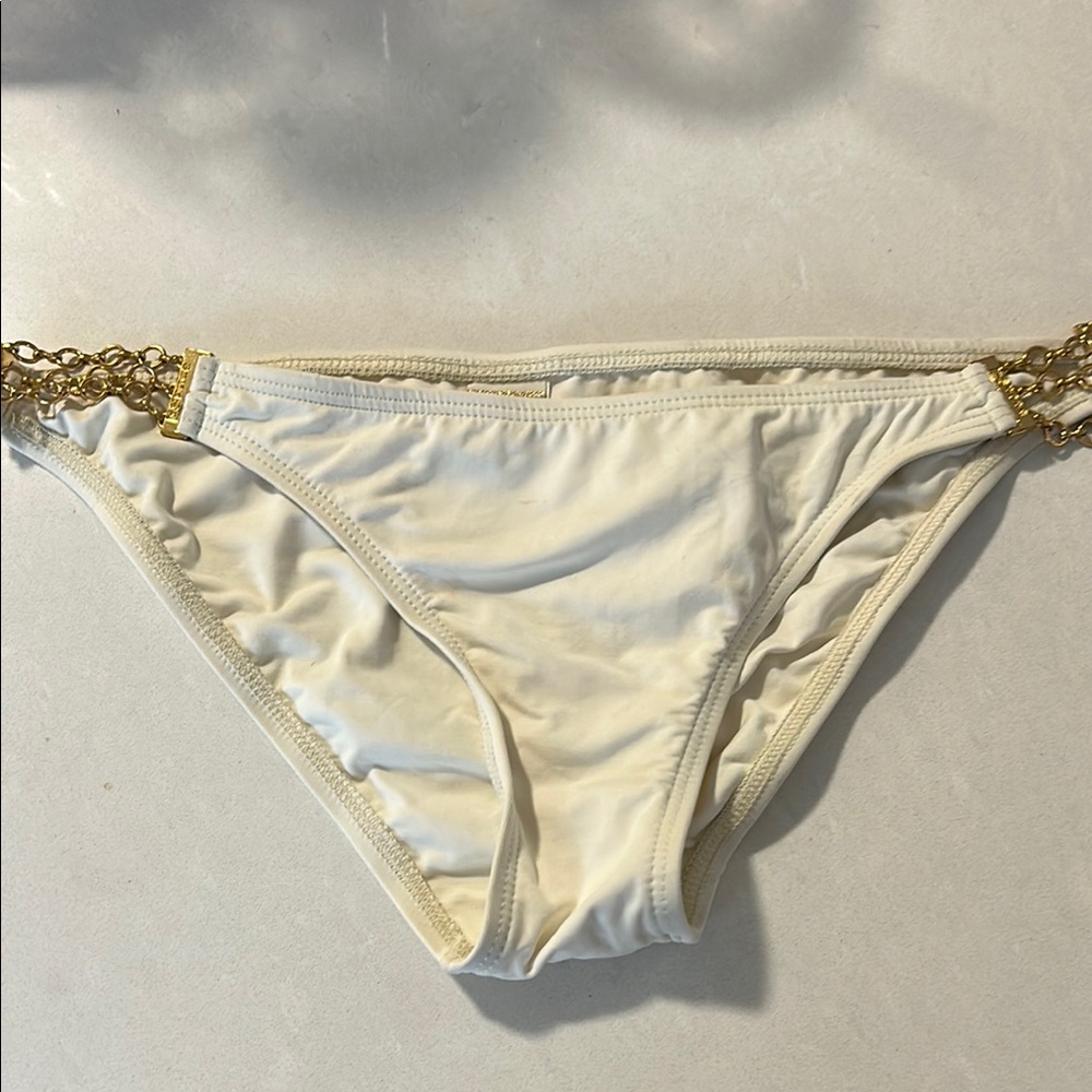 L*Space Cream Bikini Bottom with Gold Details on waist open side size M